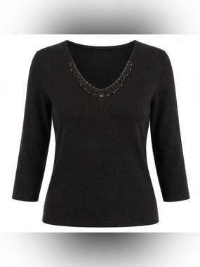 NEW Ladies black long sleeve sweater beaded Size small